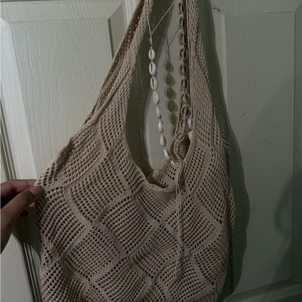 Beige Crochet Shoulder Bag